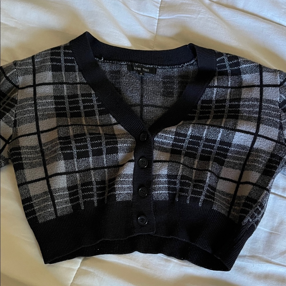 black plaid button cardigan